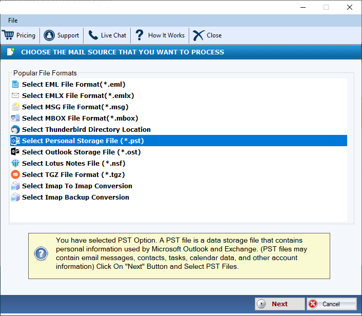DailySoft PST to EML converter screenshot
