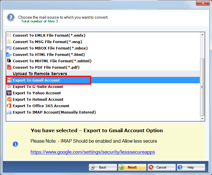 Select Export to Gmail